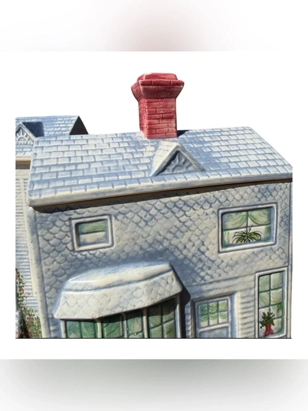 Vintage Ceramic House Canister Set of 2 Blue Cottagecore Kitchen Storage Jars